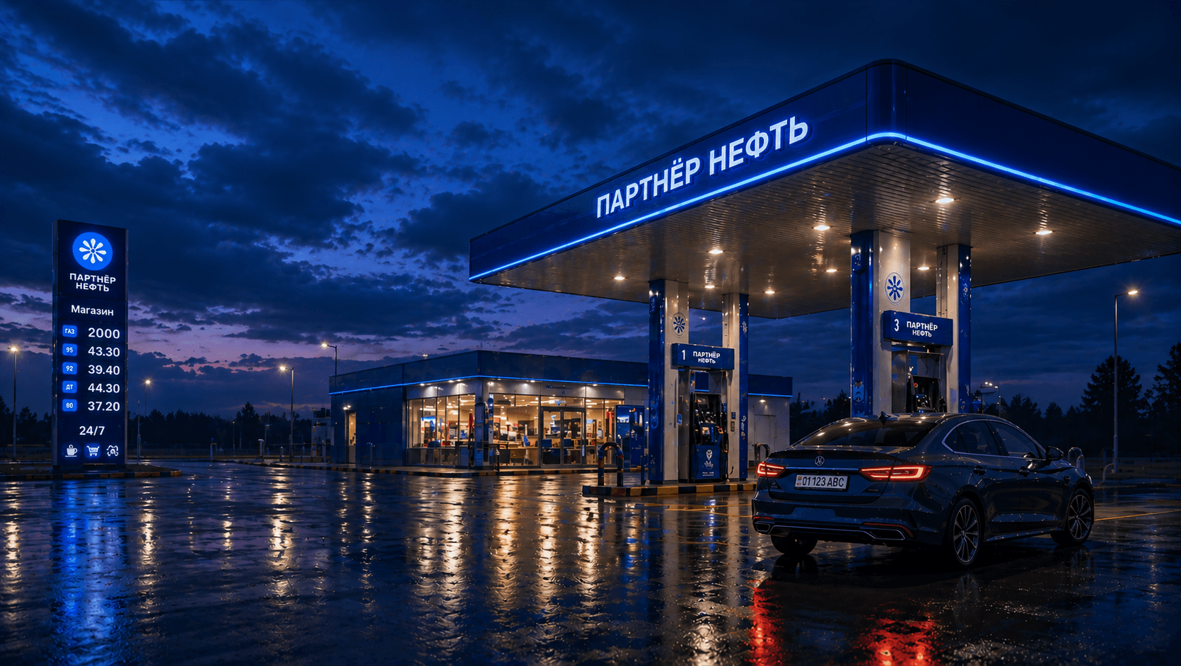 АЗС Партнёр Нефть ночью